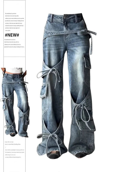 Blue / S Women's Blue Baggy Y2k Cargo Jeans Harajuku Oversize Denim Trousers Japanese 2000s Style Jean Pants Trashy Vintage Clothes 2025