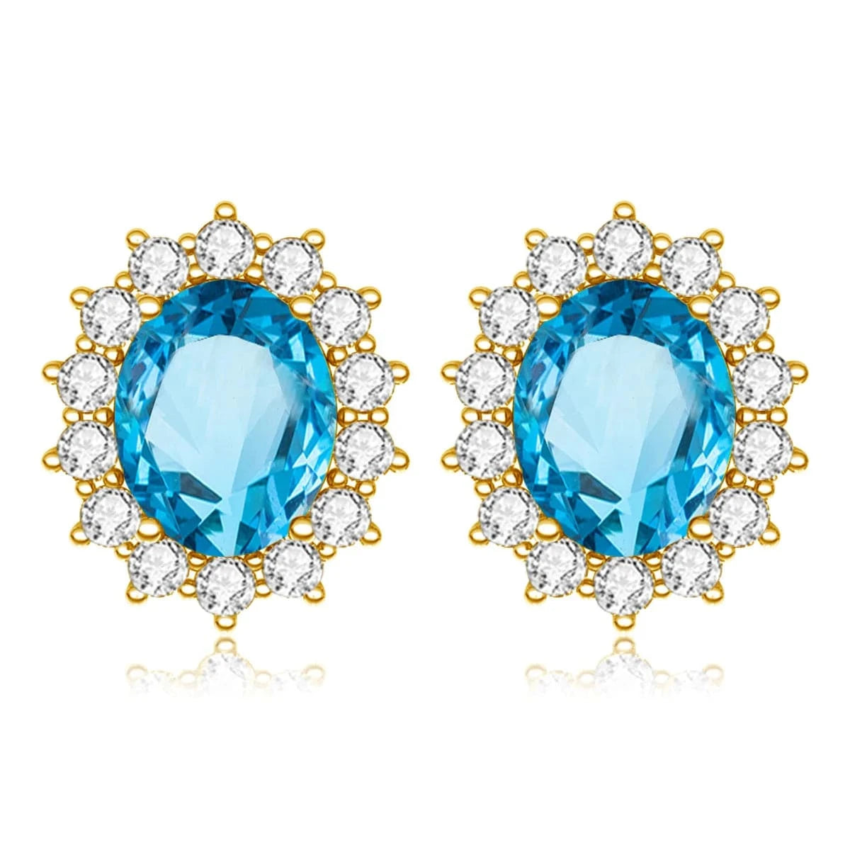 Blue Topaz Luxury Sterling Silver 925 Stud Earrings with Garnet Princess Diana Inspired Design for Anniversary Celebrations