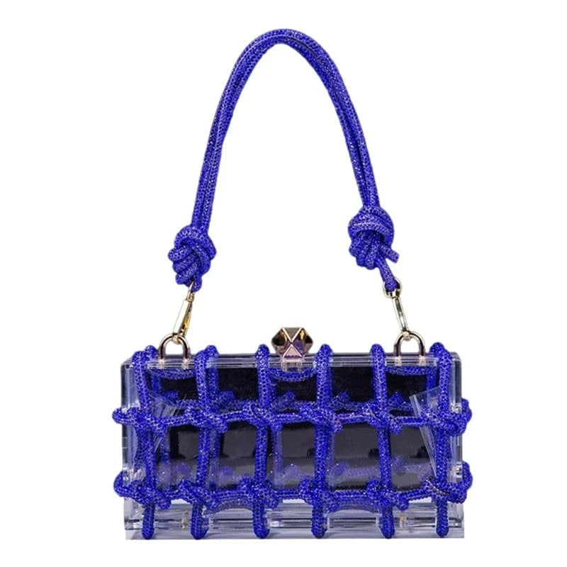 Blue Transparent Wedding Party Handbags for Women Luxury Clear Acrylic Box Purse Woven Knotted Rhinestone Clutch Bag Evening Bags