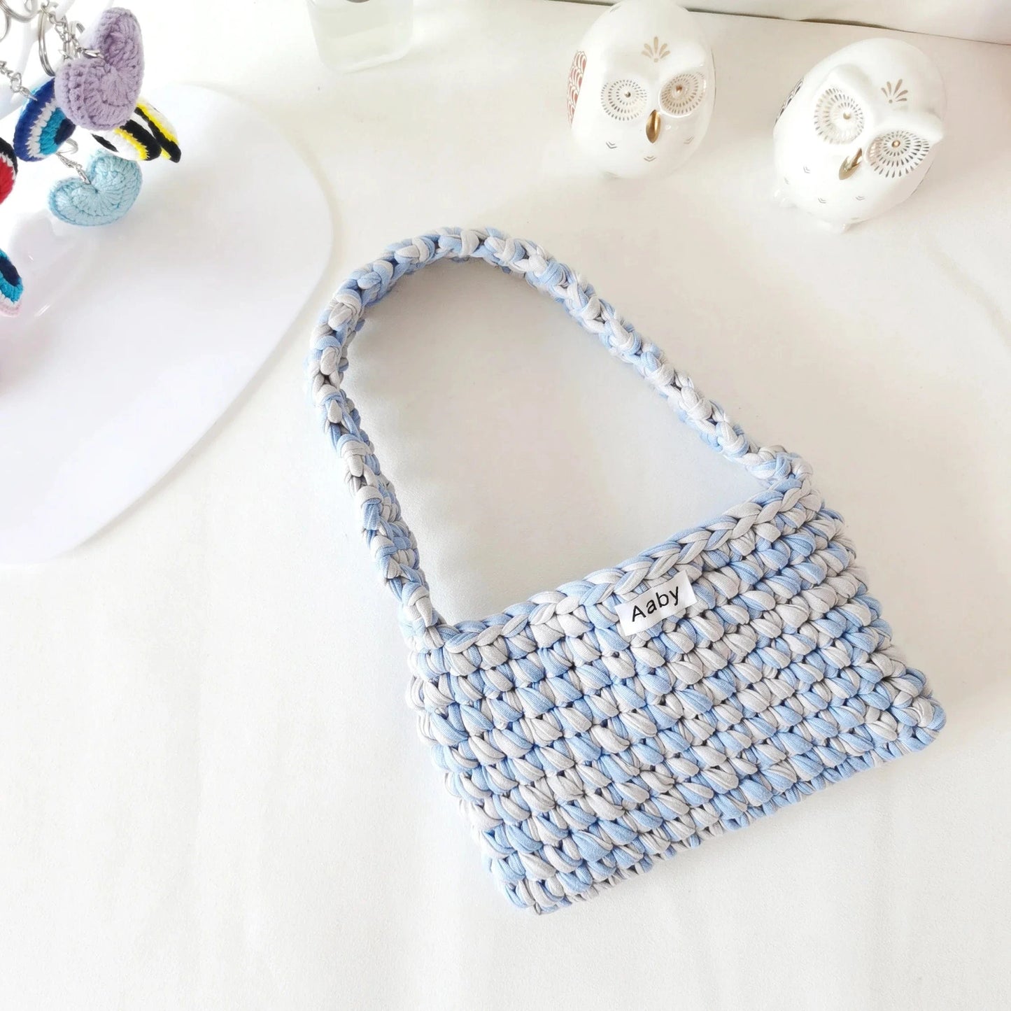 Blue without logo 2024 Factory Direct Sales Fashion Crochet Armpit Bag For Women Small Crescent Shoulder Bag Underarm Purse Phone Bag With Bow