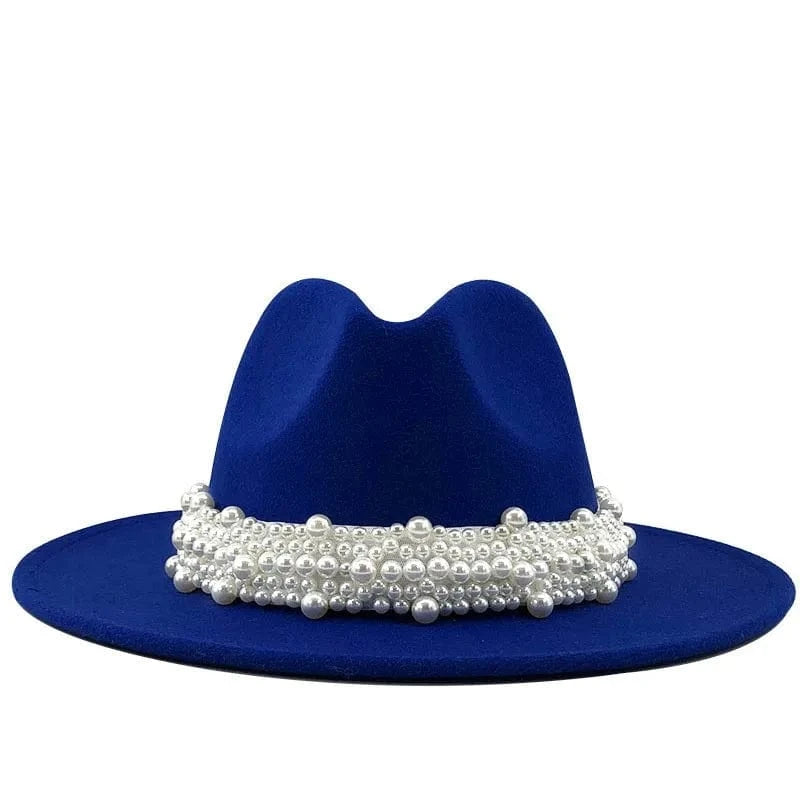blue Women's Flip top British classic jazz wool hat big cornice fashion flat edge hat Pink Green Sorority Hat