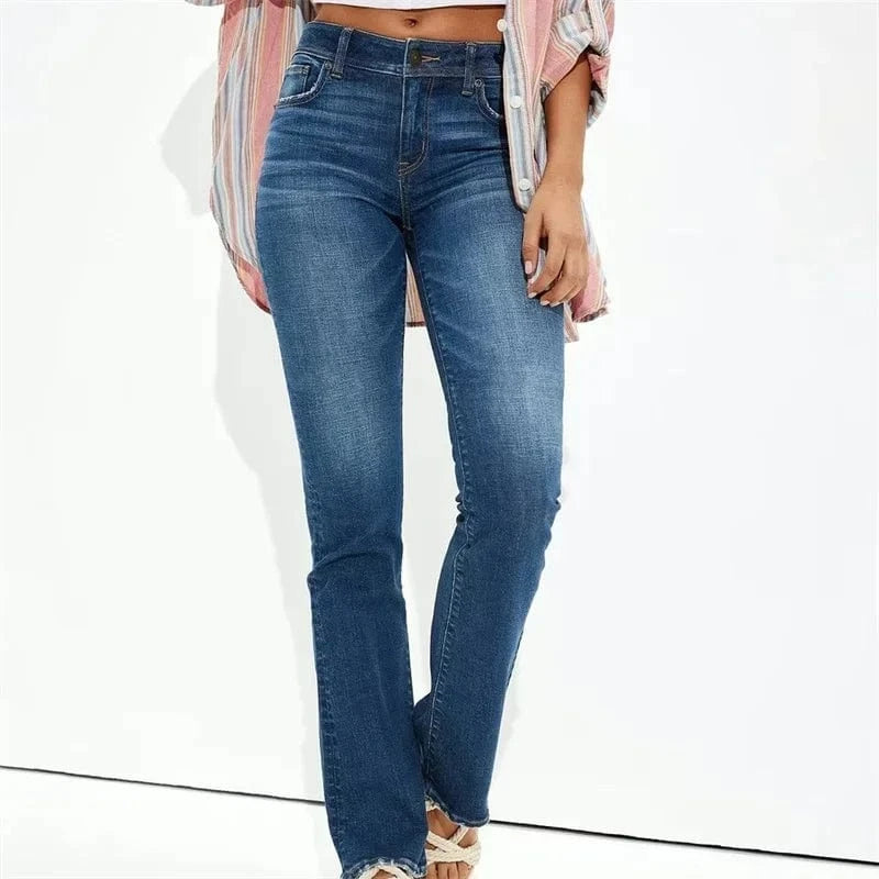 Blue / XL Women High Waist Hip Lift Straight Jeans Four Seasons Casual Slim Denim Pants Daily Female Comfortable Office Commuter Trousers