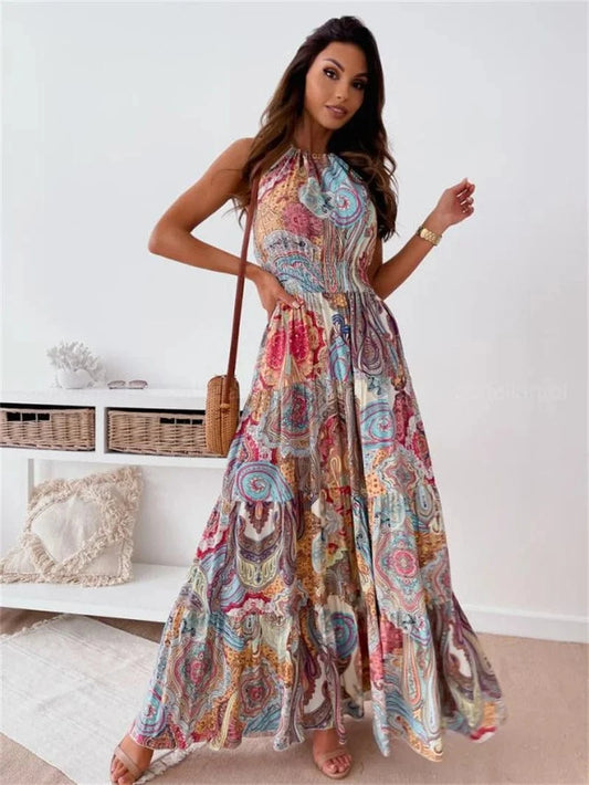 Blue / XXL Spring Floral Printed Muslim Dress Long Sleeve Ramadan Turkey Vestidos Vintage Holiday Maxi Robe Kaftan Tunic Sundress