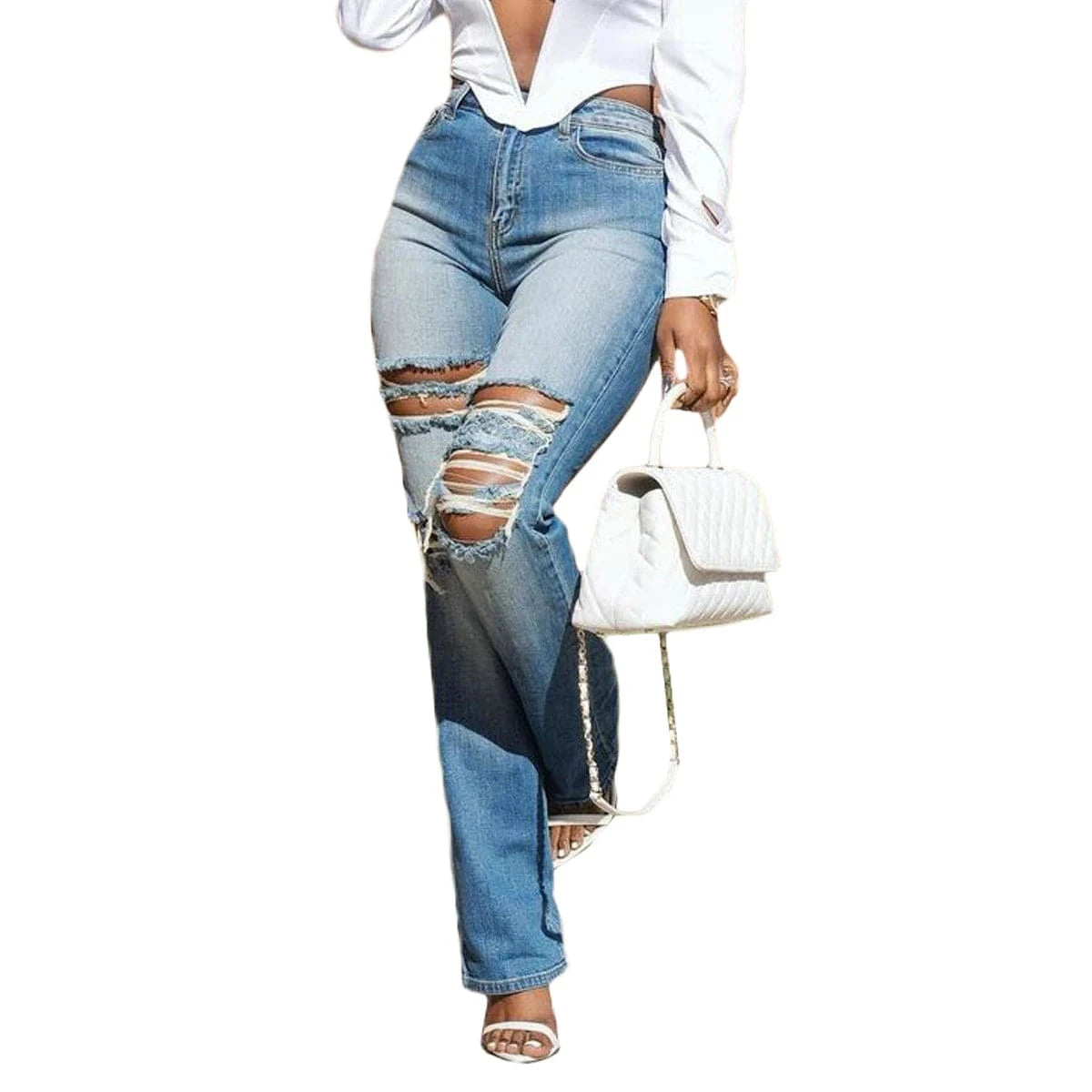 BN342 Women's Casual Skinny Jeans Cotton Polyester Pencil Pants Ripped Washed Stretch Denim Colored Waist Logo Zipper Short