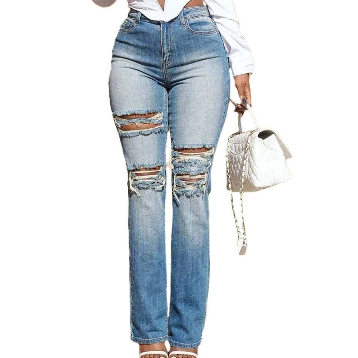 BN342 Women's Casual Skinny Jeans Cotton Polyester Pencil Pants Ripped Washed Stretch Denim Colored Waist Logo Zipper Short