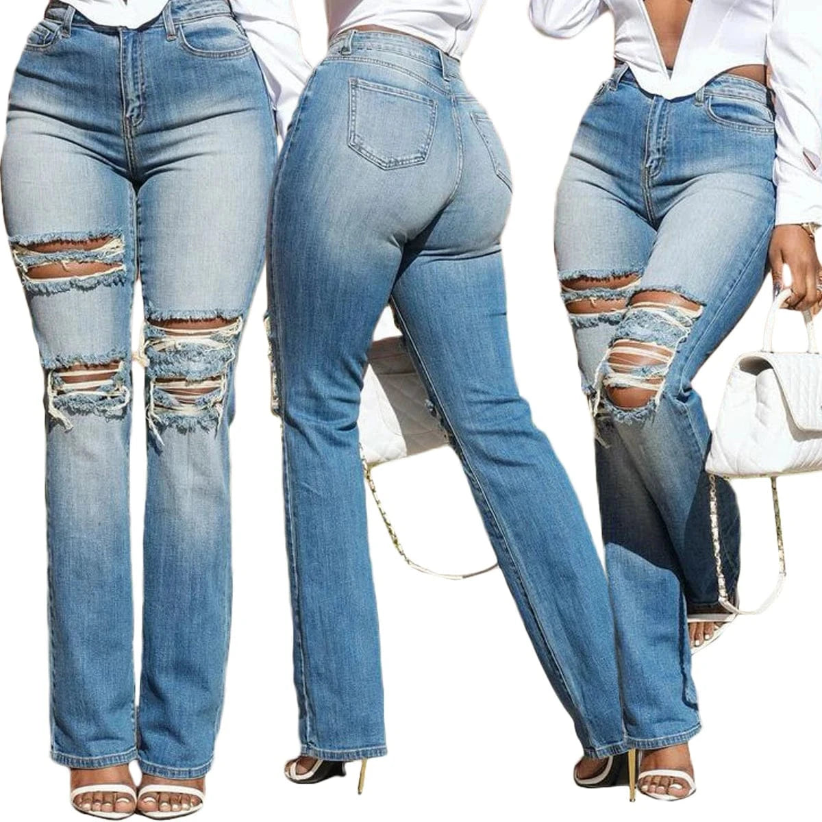 BN342 Women's Casual Skinny Jeans Cotton Polyester Pencil Pants Ripped Washed Stretch Denim Colored Waist Logo Zipper Short