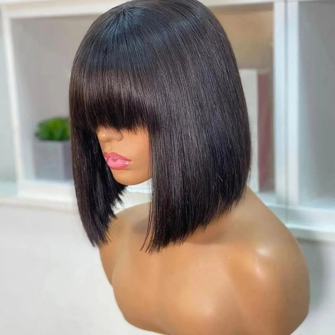 BOB wig with bang / 10 Inches excellent quality virgin 13x6 lace frontal