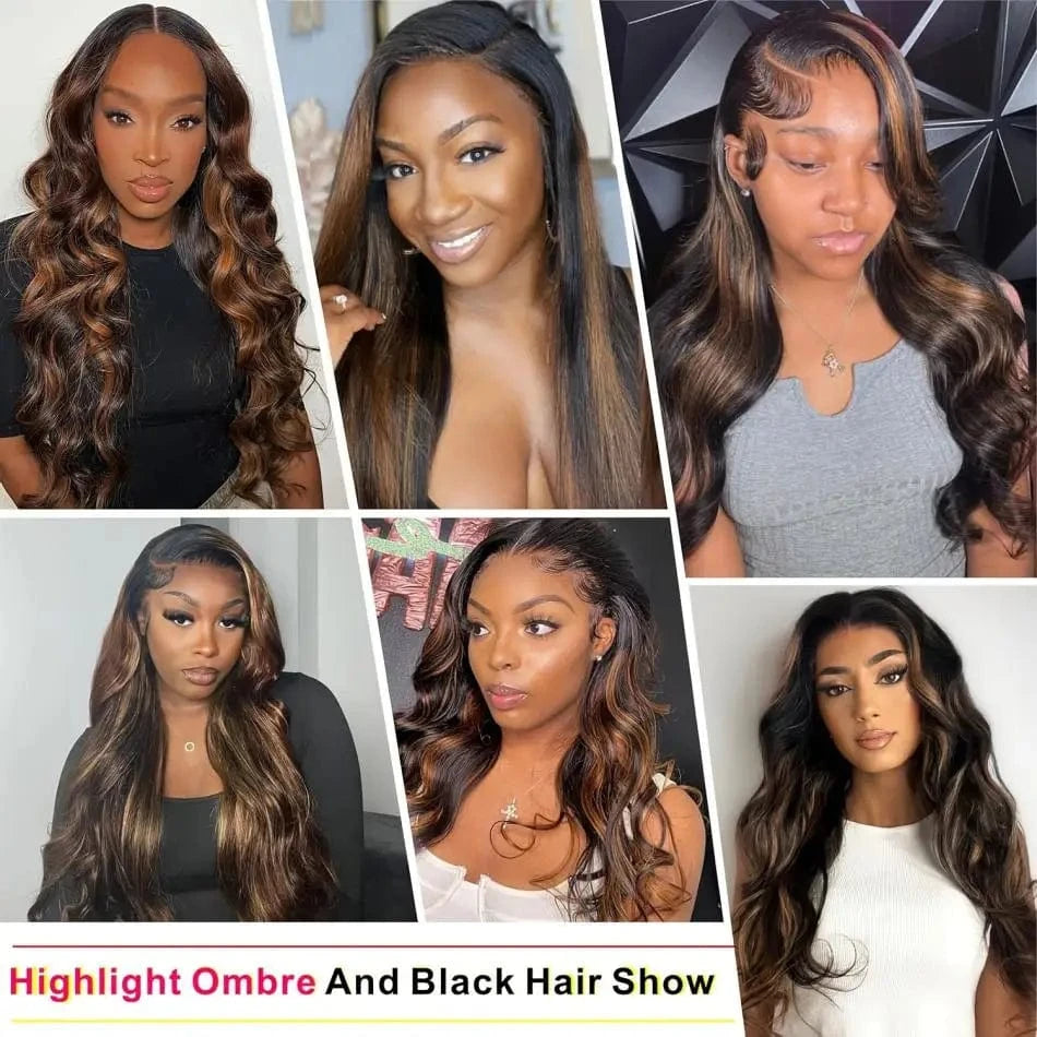 Body Wave Highlight Ombre Colored 13X4 Lace Front Wig Human Hair 1B/30 Black Brown 13X6 Lace Frontal Brazilian Wig For Women