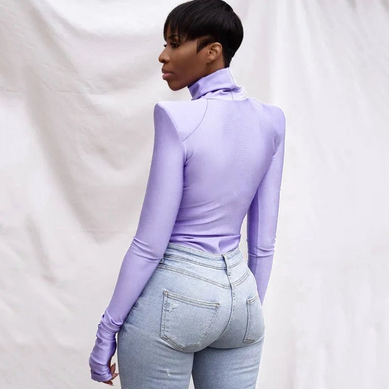 Bodysuit + Shoulder Padded Turtleneck + Winter Glam Club Wear Silhouette With Figure Flattering Fit - SN Wigs & More