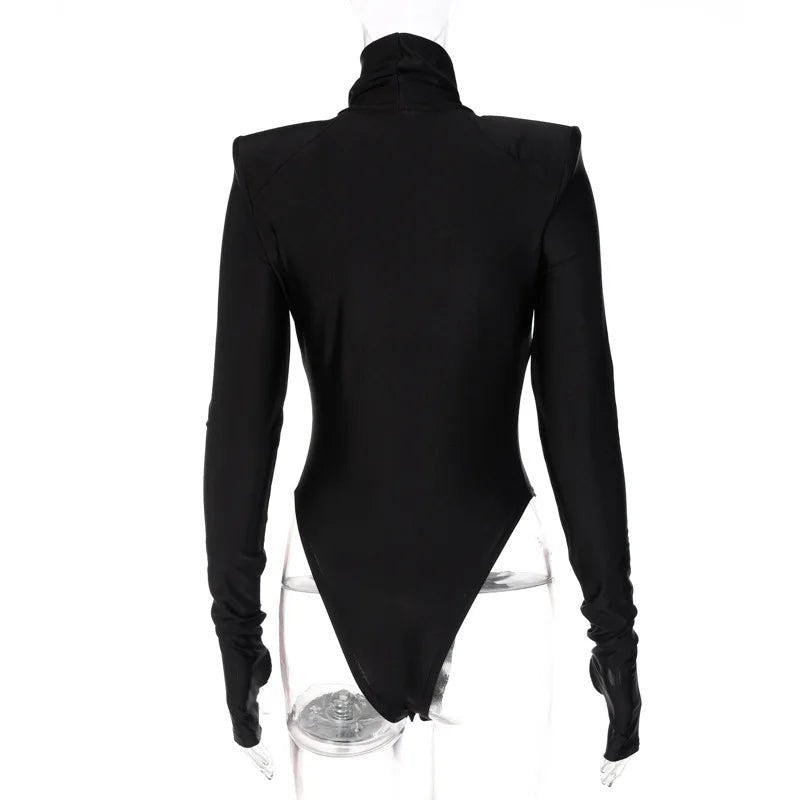 Bodysuit + Shoulder Padded Turtleneck + Winter Glam Club Wear Silhouette With Figure Flattering Fit - SN Wigs & More