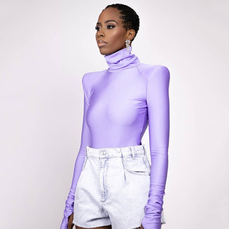 Bodysuit + Shoulder Padded Turtleneck + Winter Glam Club Wear Silhouette With Figure Flattering Fit - SN Wigs & More