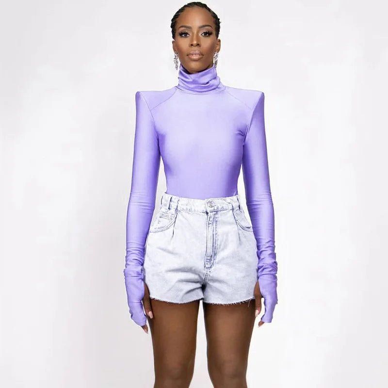 Bodysuit + Shoulder Padded Turtleneck + Winter Glam Club Wear Silhouette With Figure Flattering Fit - SN Wigs & More
