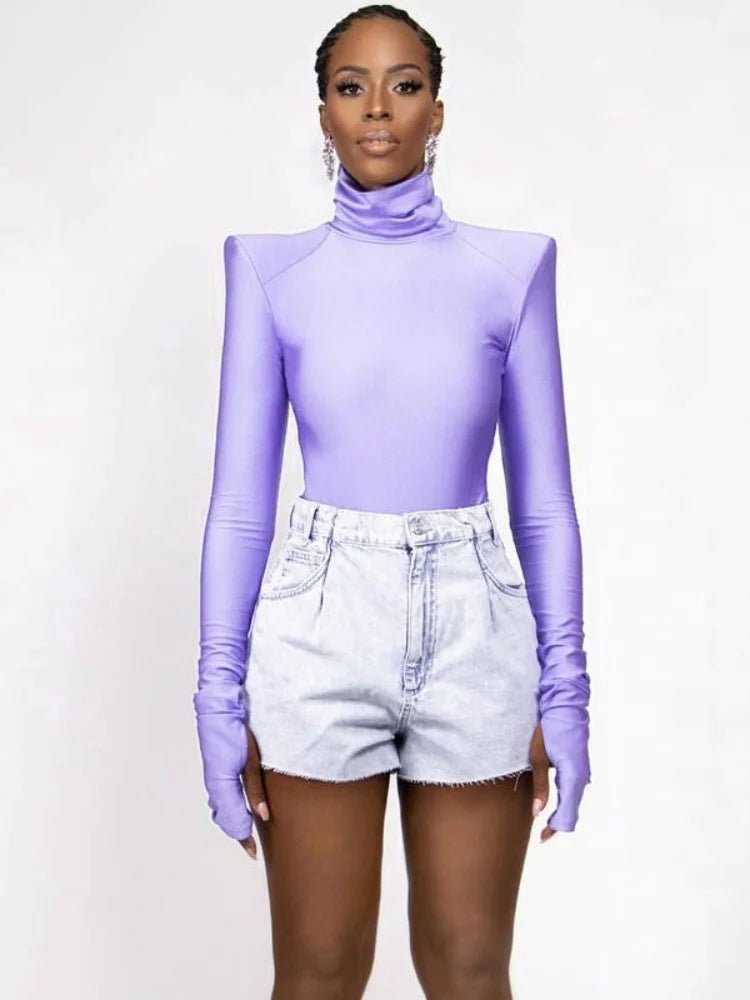 Bodysuit + Shoulder Padded Turtleneck + Winter Glam Club Wear Silhouette With Figure Flattering Fit - SN Wigs & More