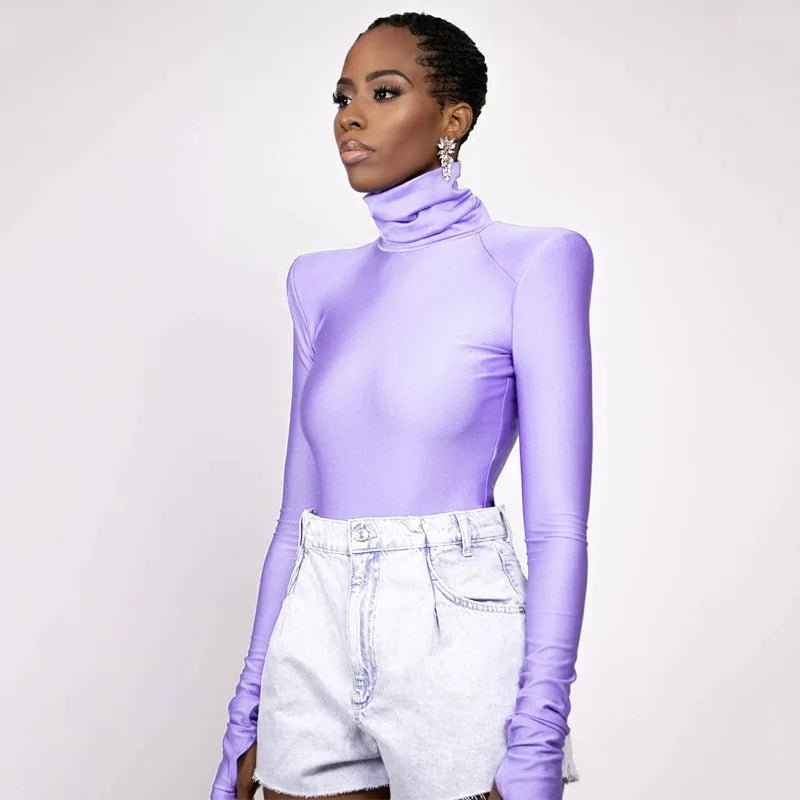 Bodysuit + Shoulder Padded Turtleneck + Winter Glam Club Wear Silhouette With Figure Flattering Fit - SN Wigs & More
