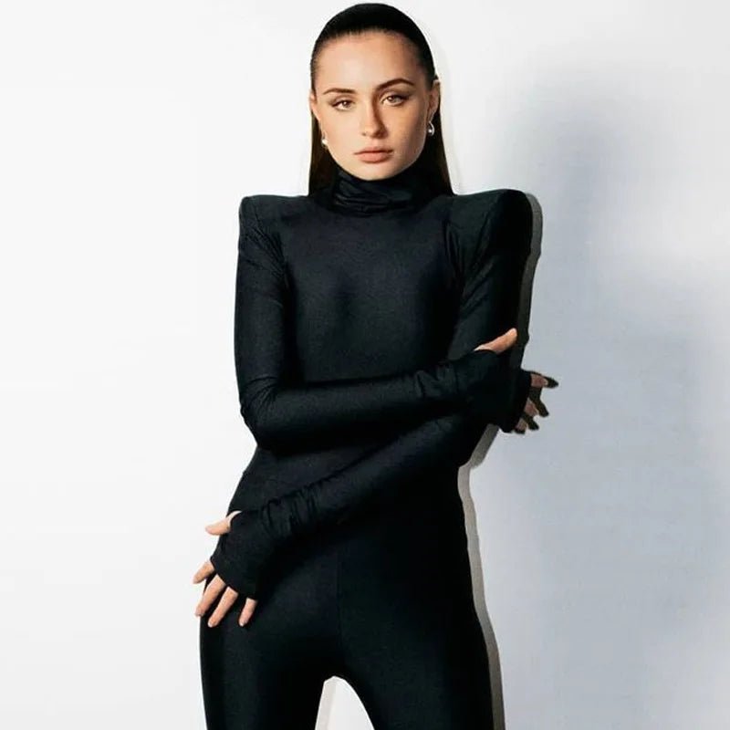 Bodysuit + Shoulder Padded Turtleneck + Winter Glam Club Wear Silhouette With Figure Flattering Fit - SN Wigs & More