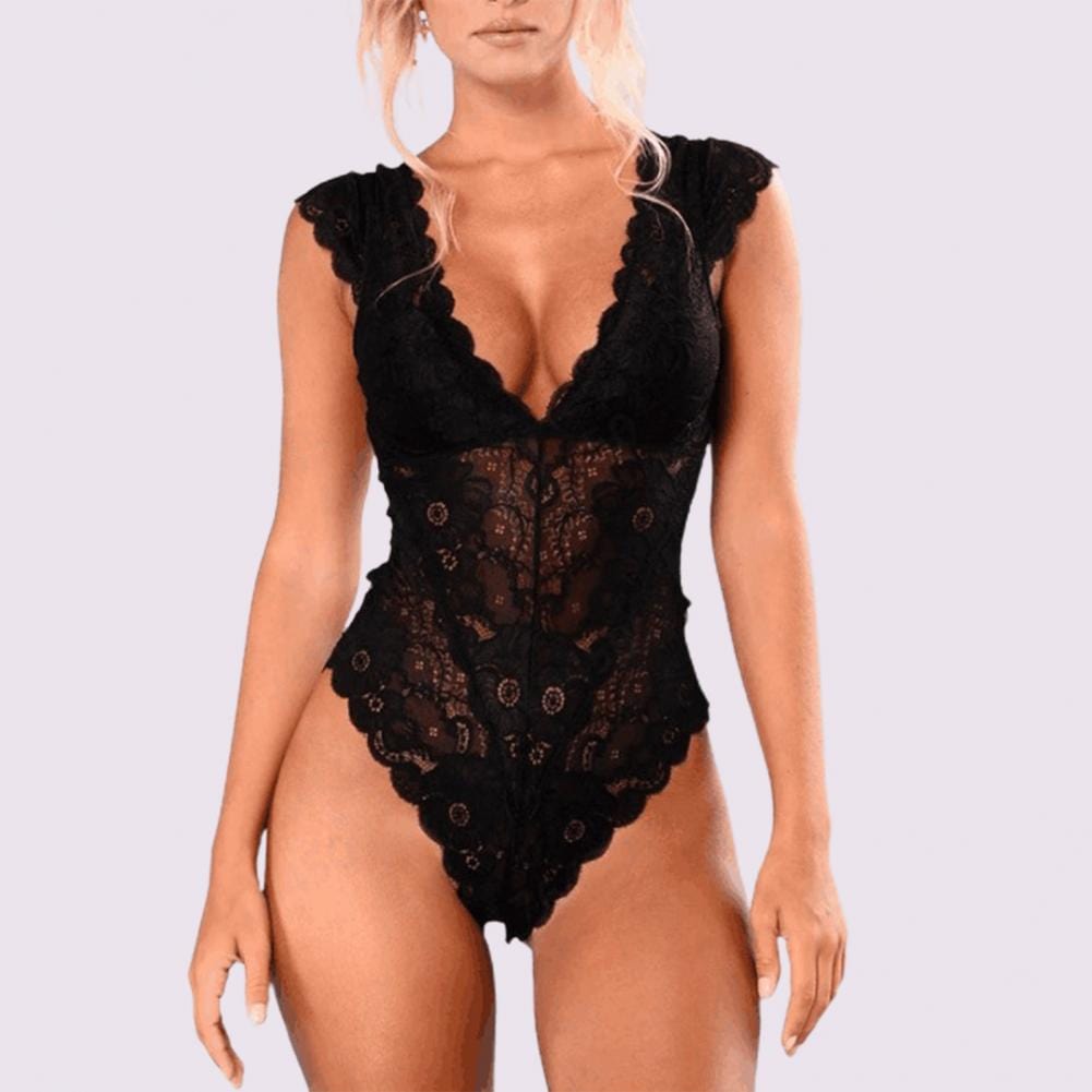 Bodysuit Underwear Lace Backless One Piece See Through Petal Edge Underwear Pajama for Sleeping Transparent Costume Women