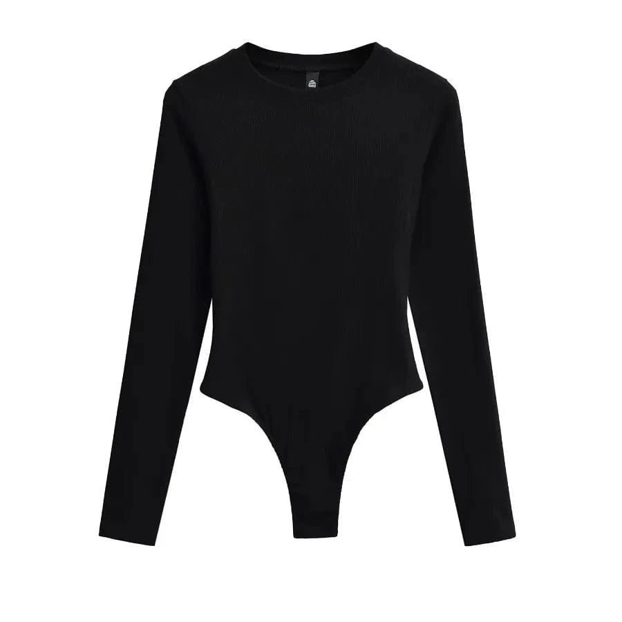 Bodysuits for Women Modal elastane Rib Knit Women's O neck long sleeve slim fitting basics romper bodysuit