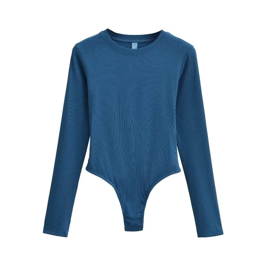 Bodysuits for Women Modal elastane Rib Knit Women's O neck long sleeve slim fitting basics romper bodysuit