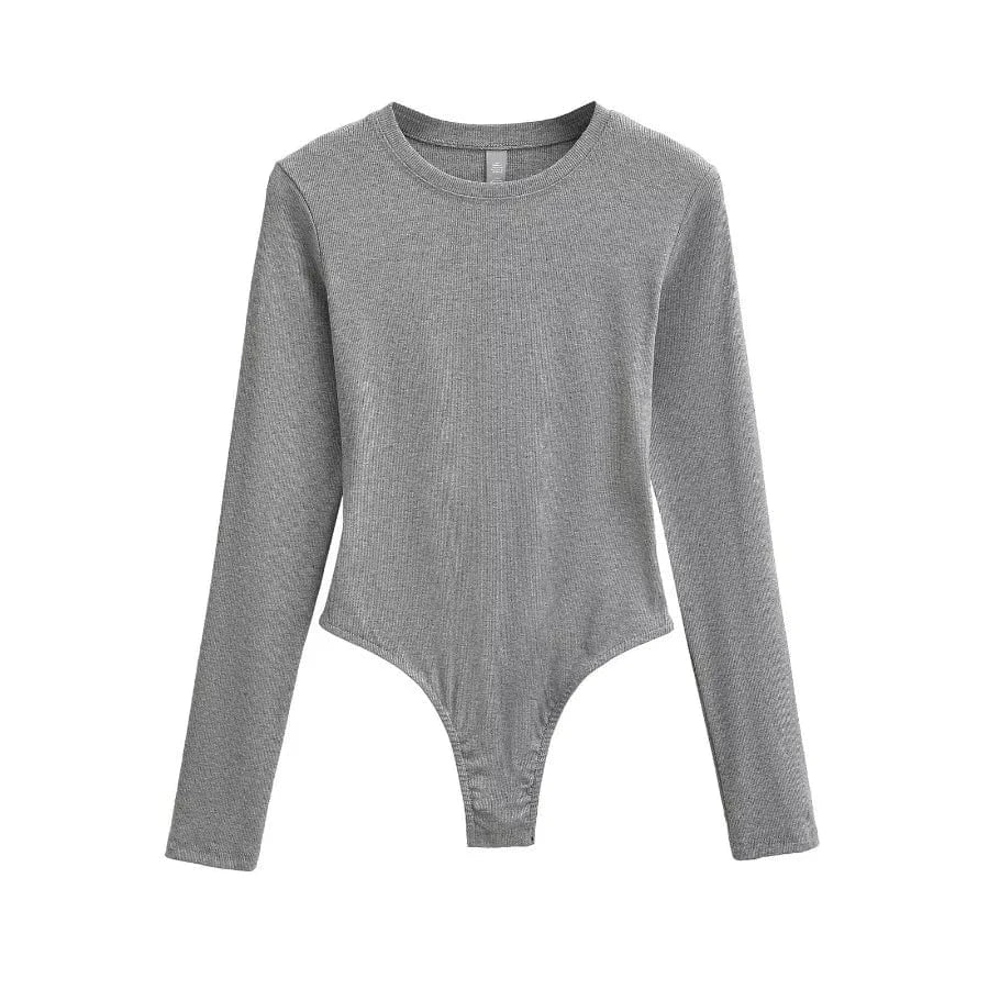 Bodysuits for Women Modal elastane Rib Knit Women's O neck long sleeve slim fitting basics romper bodysuit