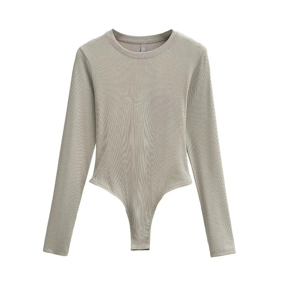 Bodysuits for Women Modal elastane Rib Knit Women's O neck long sleeve slim fitting basics romper bodysuit