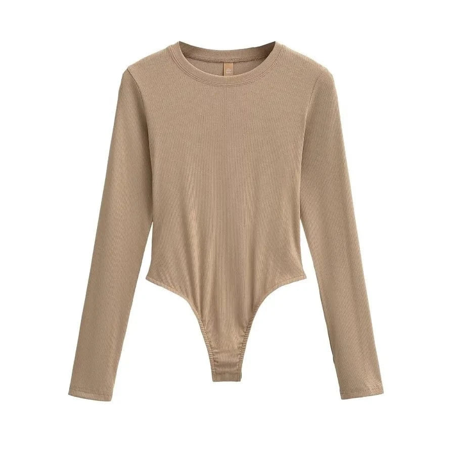 Bodysuits for Women Modal elastane Rib Knit Women's O neck long sleeve slim fitting basics romper bodysuit