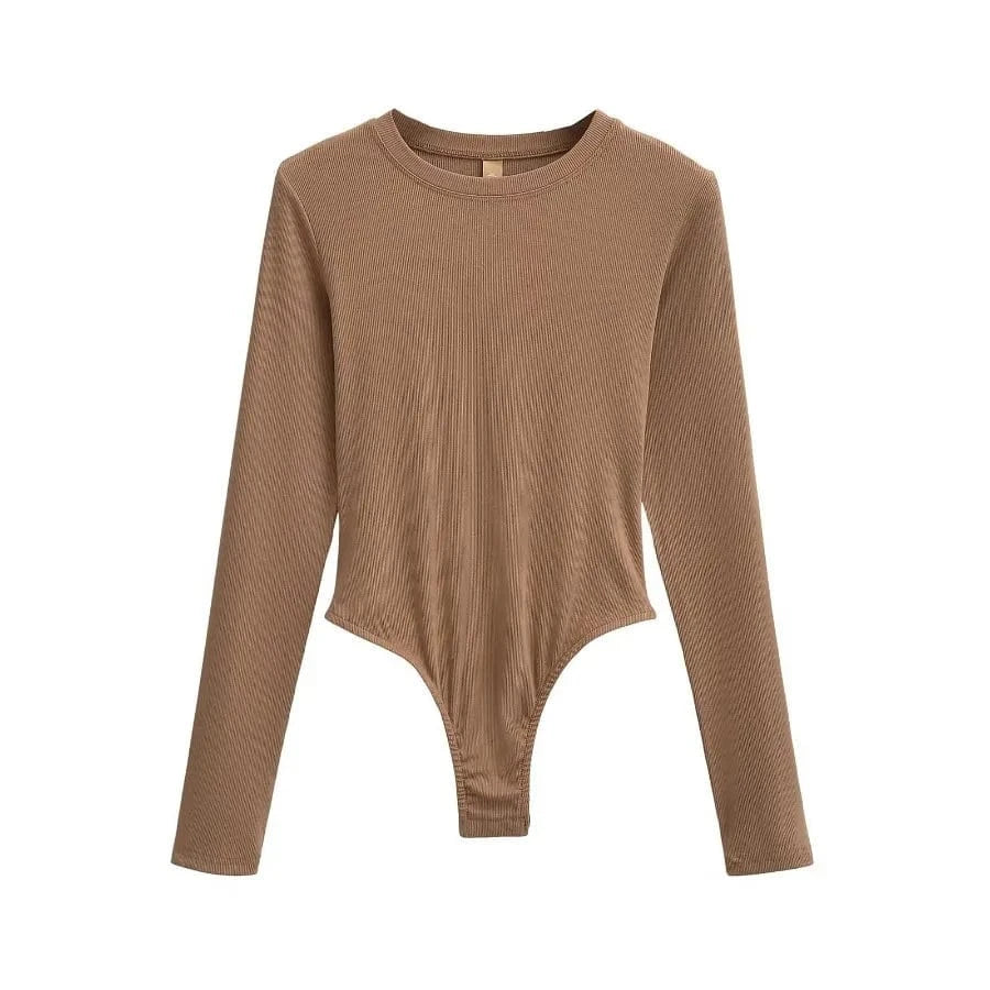 Bodysuits for Women Modal elastane Rib Knit Women's O neck long sleeve slim fitting basics romper bodysuit