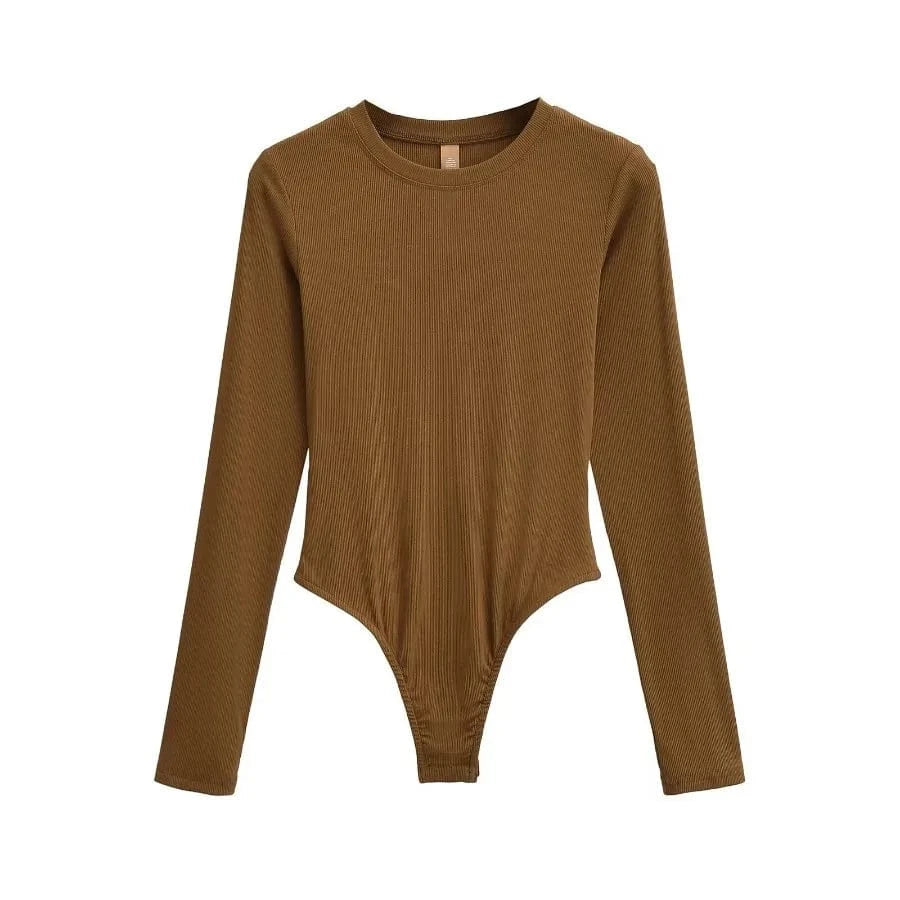 Bodysuits for Women Modal elastane Rib Knit Women's O neck long sleeve slim fitting basics romper bodysuit