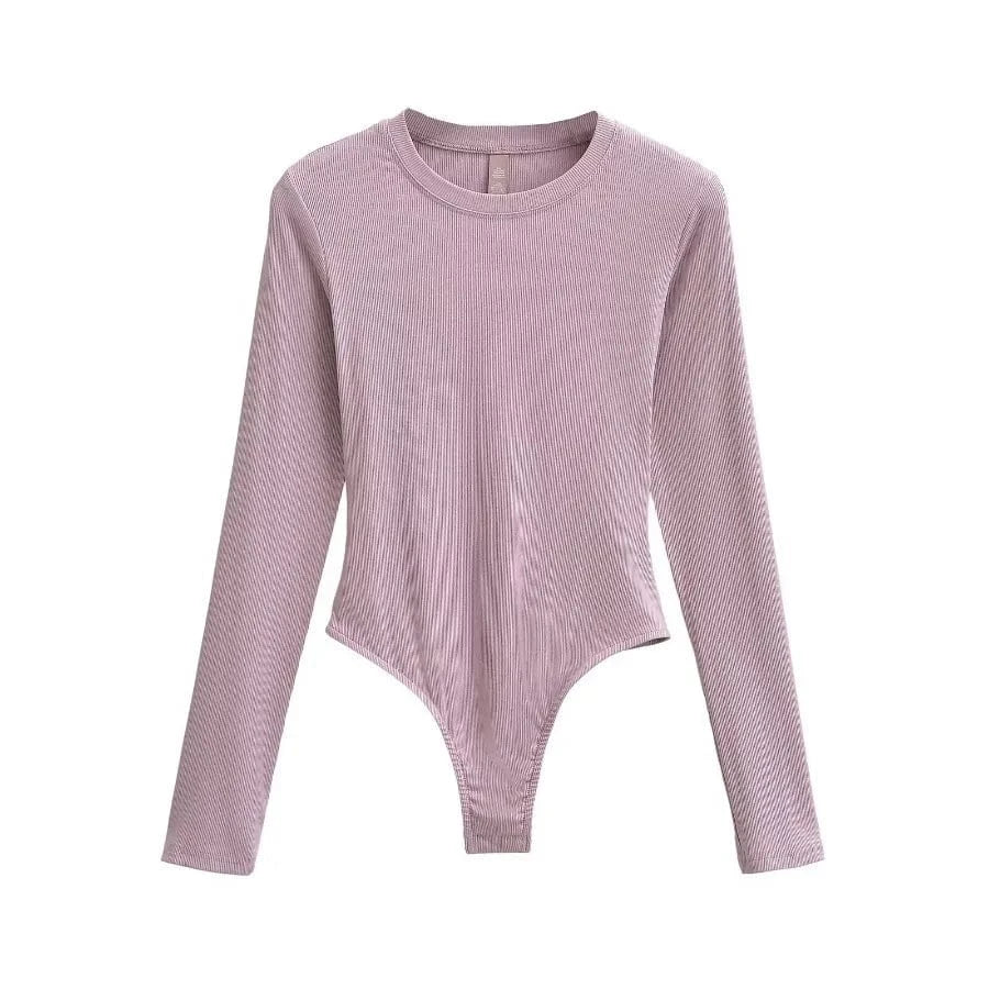Bodysuits for Women Modal elastane Rib Knit Women's O neck long sleeve slim fitting basics romper bodysuit