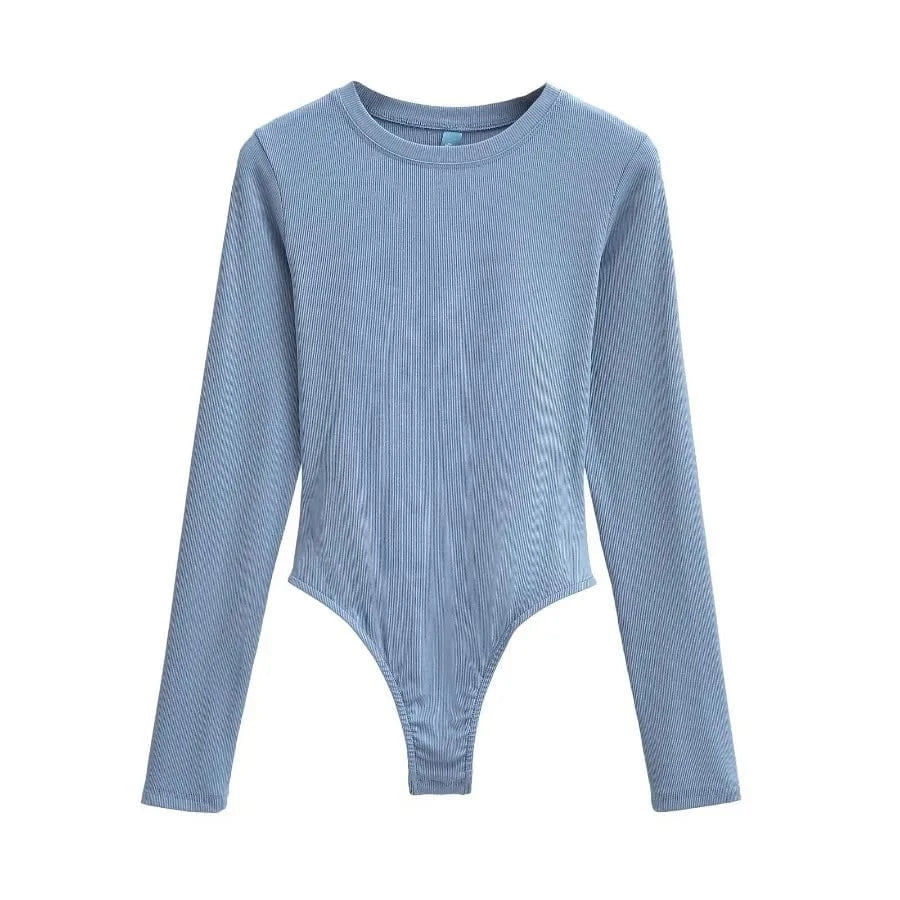 Bodysuits for Women Modal elastane Rib Knit Women's O neck long sleeve slim fitting basics romper bodysuit