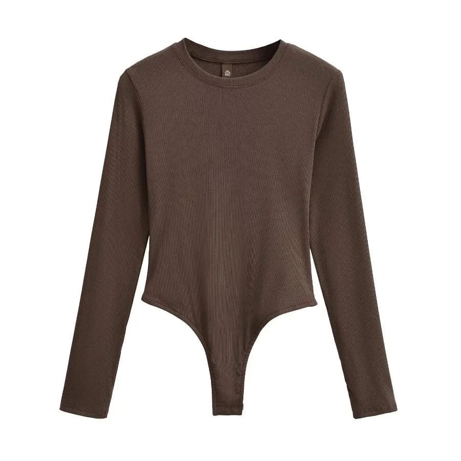 Bodysuits for Women Modal elastane Rib Knit Women's O neck long sleeve slim fitting basics romper bodysuit