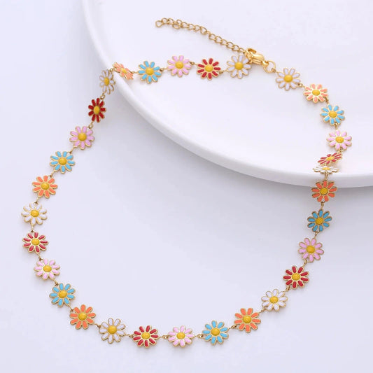 Bohemia jewelry stainless steel enamel hawaiian flower choker necklace