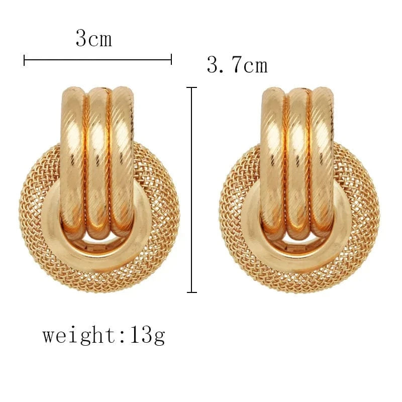 Bohemia Multi-Layer Metal Mesh Round Ear Stud Earrings Gold Color Round Geometric Statement Earrings for Women (KER666)