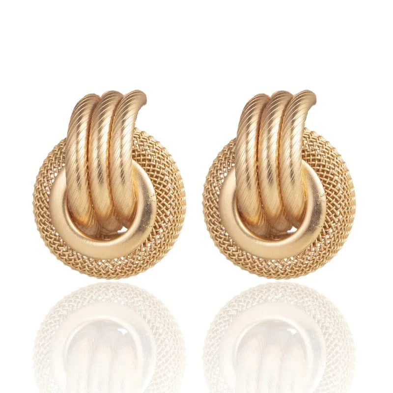 Bohemia Multi-Layer Metal Mesh Round Ear Stud Earrings Gold Color Round Geometric Statement Earrings for Women (KER666)