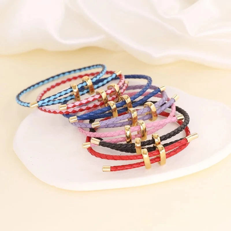 Bohemian New Handmade Braided Bracelets Women Solid Color Leather Cord Bracelet Personality DIY Jewelry