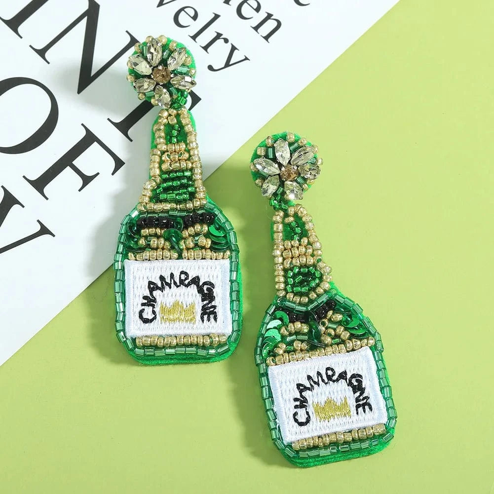 Bohemian Resin Beaded Champagne Bottle Dangle Earrings Handmade Statement Earrings For Women Ethnic Jewelry