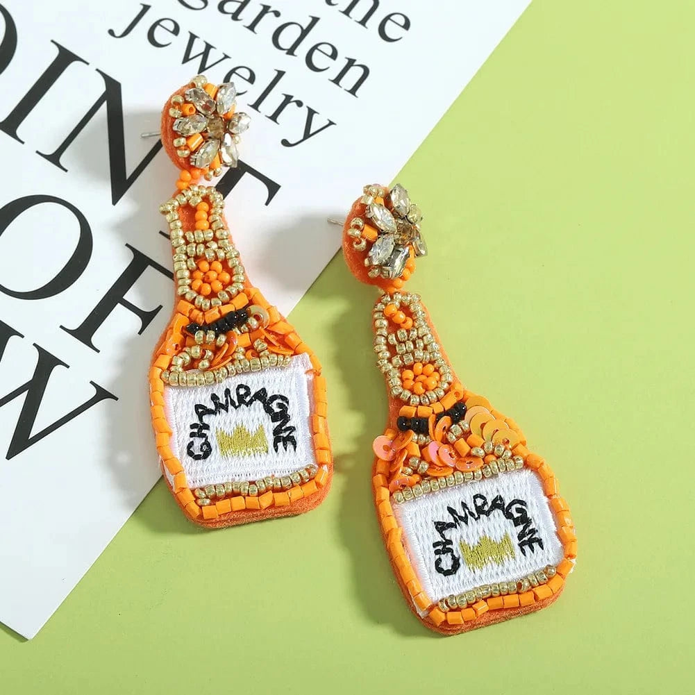 Bohemian Resin Beaded Champagne Bottle Dangle Earrings Handmade Statement Earrings For Women Ethnic Jewelry