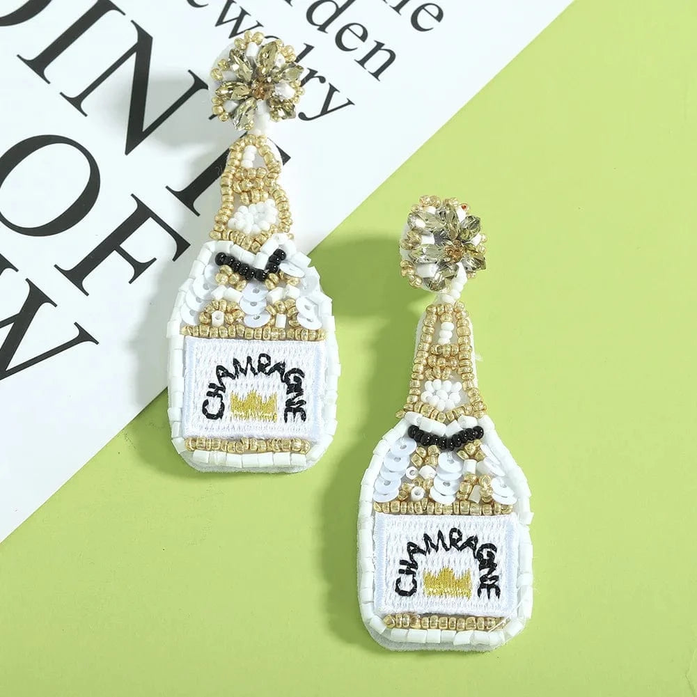 Bohemian Resin Beaded Champagne Bottle Dangle Earrings Handmade Statement Earrings For Women Ethnic Jewelry