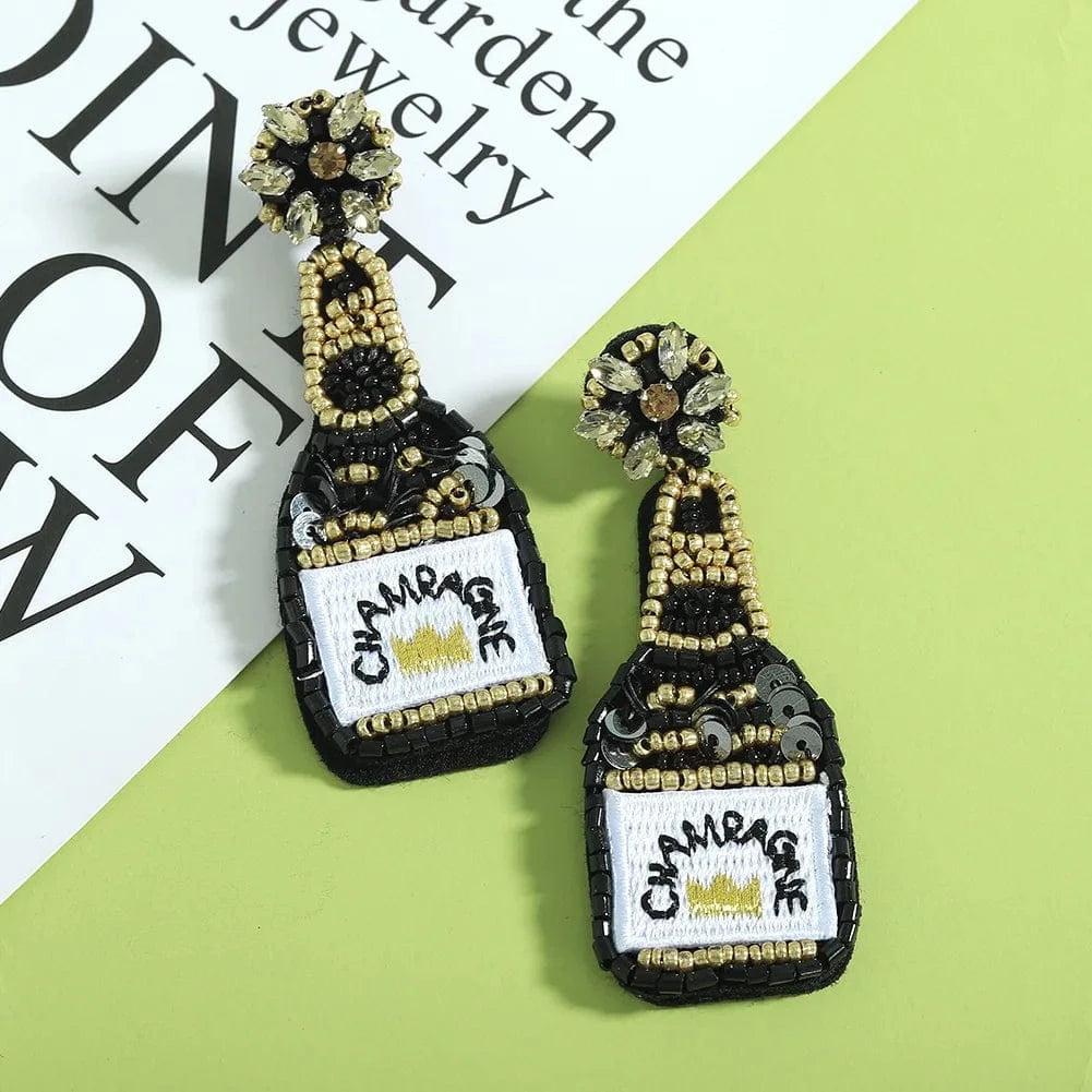 Bohemian Resin Beaded Champagne Bottle Dangle Earrings Handmade Statement Earrings For Women Ethnic Jewelry