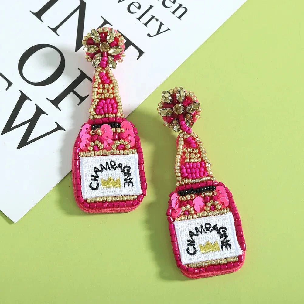 Bohemian Resin Beaded Champagne Bottle Dangle Earrings Handmade Statement Earrings For Women Ethnic Jewelry