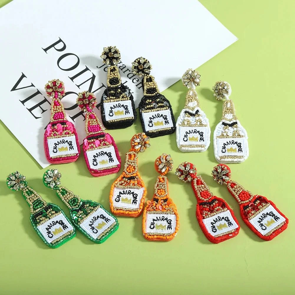 Bohemian Resin Beaded Champagne Bottle Dangle Earrings Handmade Statement Earrings For Women Ethnic Jewelry