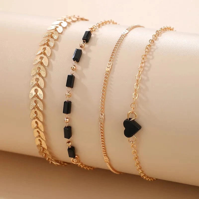 Bohemian Style Black Diamond Bracelet Personalized And Exquisite Butterfly Bracelet 4-Piece Set  Chain Link Bracelet