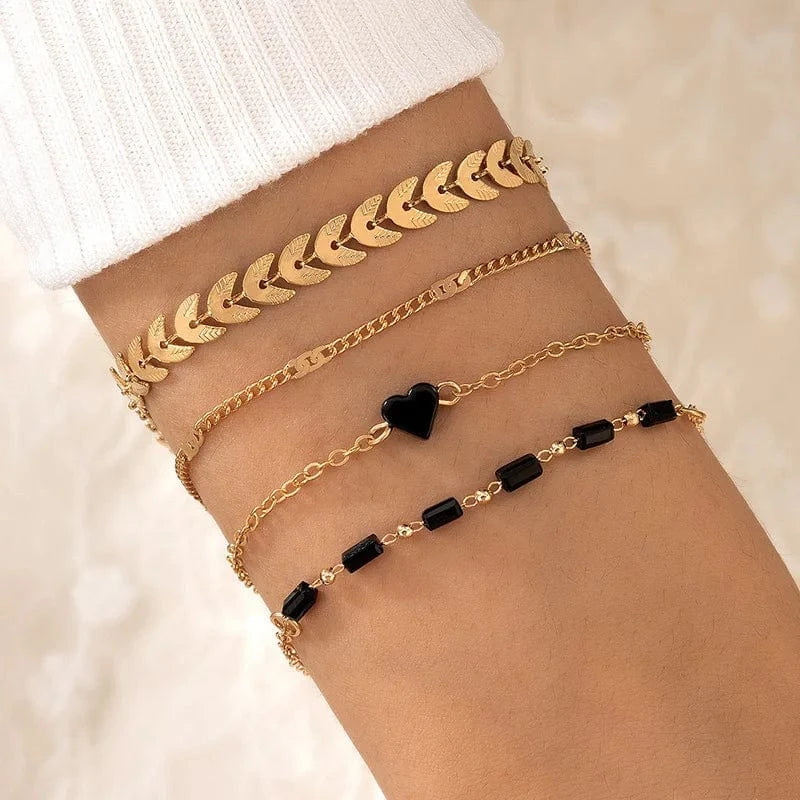 Bohemian Style Black Diamond Bracelet Personalized And Exquisite Butterfly Bracelet 4-Piece Set  Chain Link Bracelet