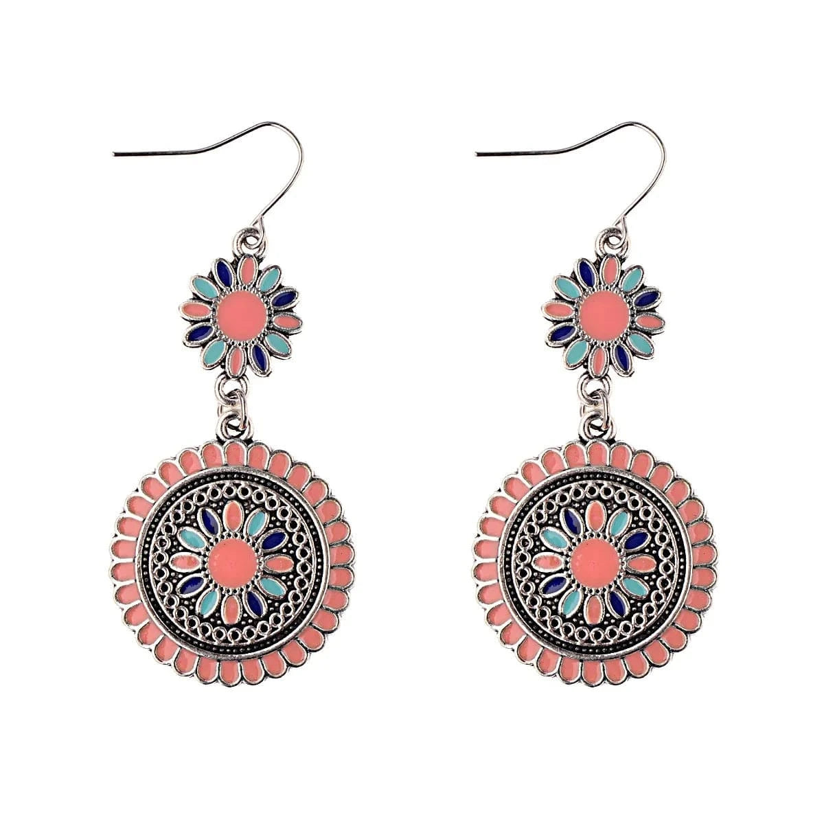 Bohemian Vintage Drop Dangle Earrings Flower Statement Earrings National Style Alloy Long Boho Stud Earring for Women Girls