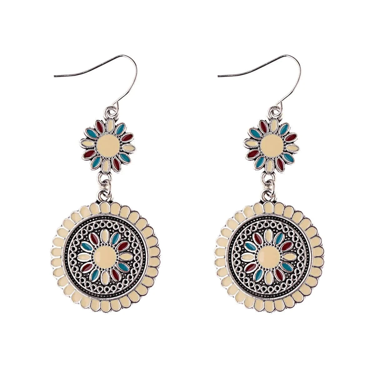 Bohemian Vintage Drop Dangle Earrings Flower Statement Earrings National Style Alloy Long Boho Stud Earring for Women Girls