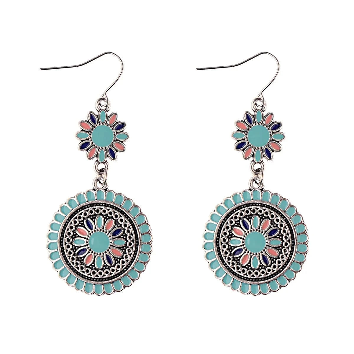 Bohemian Vintage Drop Dangle Earrings Flower Statement Earrings National Style Alloy Long Boho Stud Earring for Women Girls