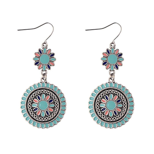 Bohemian Vintage Drop Dangle Earrings Flower Statement Earrings National Style Alloy Long Boho Stud Earring for Women Girls