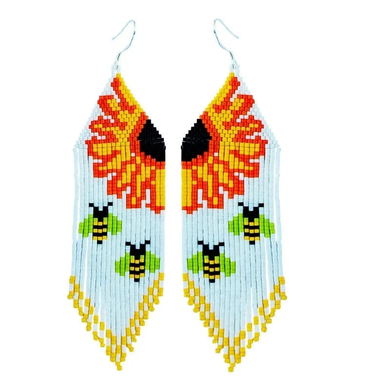 Boho / #01 Drop Shipping DQ Design Seed Beads Sunflower Tassel Earrings Jewelry Glass Beaded Bee Honeycomb Summer Fringe Earring Women Miyuki Handmade