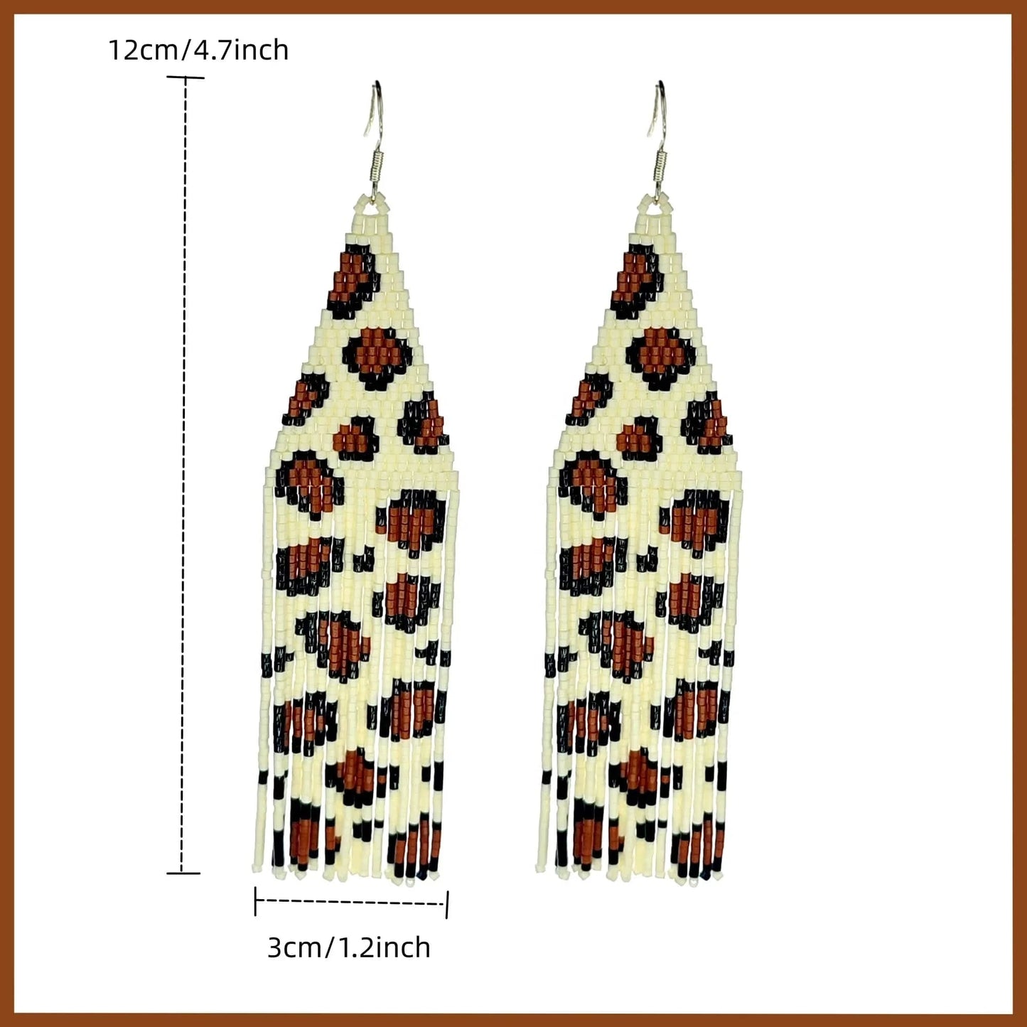 BOHO / #01 Drop Shipping Fashion Boho Handmade Brown Leopard Long Tassel Miyuki Seed Beads Beaded Dangle Earrings Jewelry