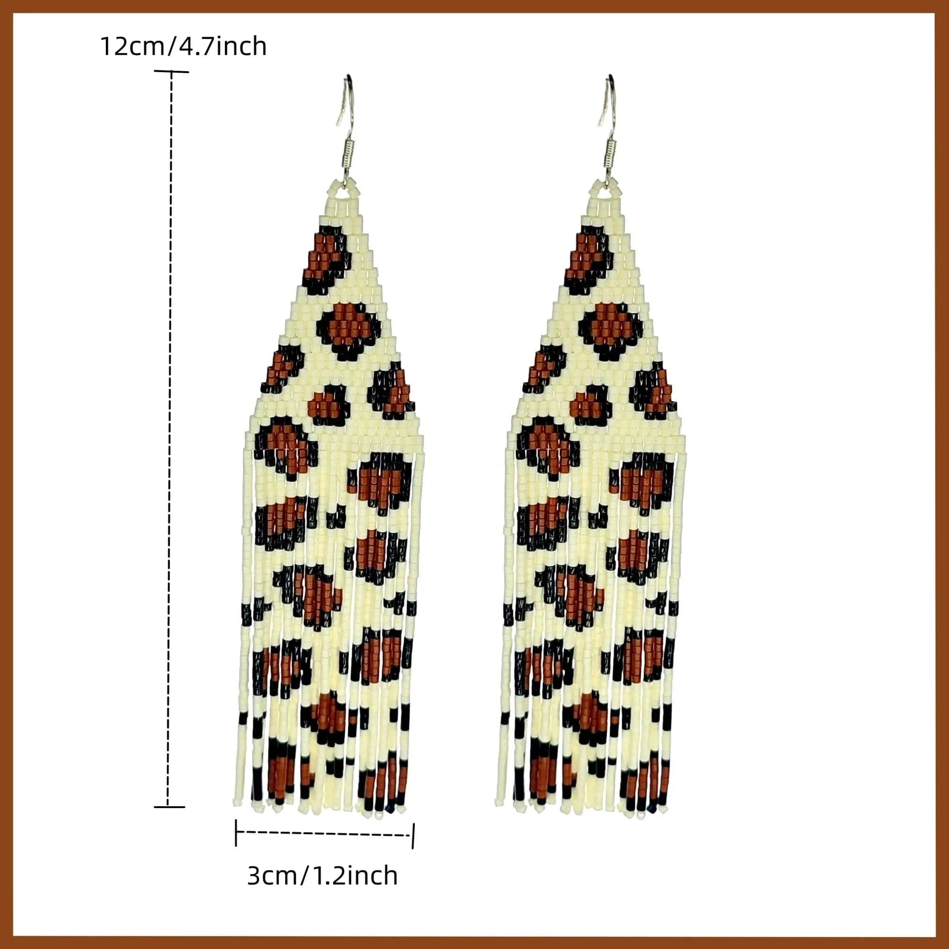 BOHO / #01 Drop Shipping Fashion Boho Handmade Brown Leopard Long Tassel Miyuki Seed Beads Beaded Dangle Earrings Jewelry