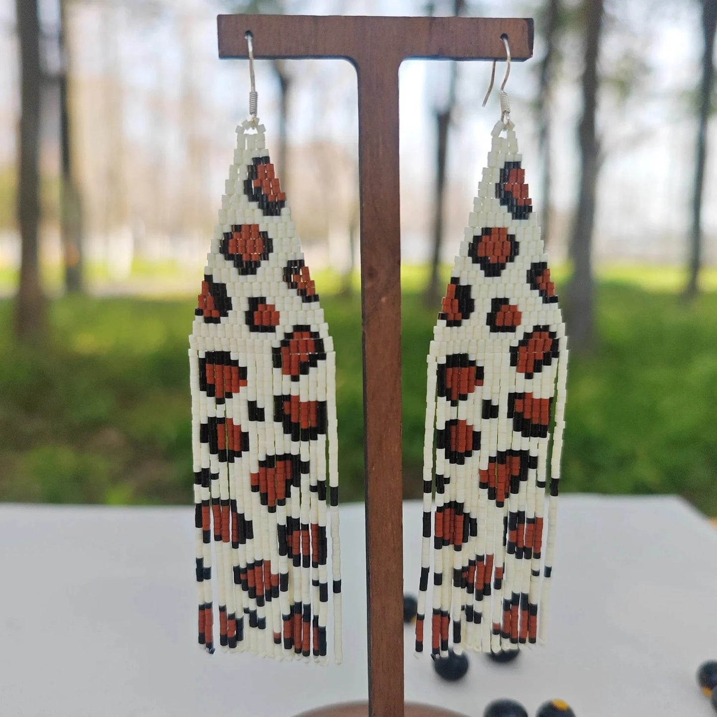 BOHO / #01 Drop Shipping Fashion Boho Handmade Brown Leopard Long Tassel Miyuki Seed Beads Beaded Dangle Earrings Jewelry